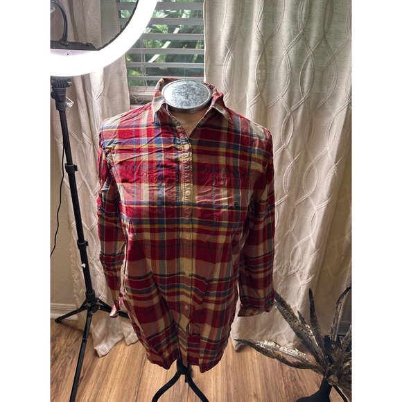 VTG Lauren Ralph Lauren Womens M Plaid Silk Button-Down Shirt  LOGO School girl - Picture 1 of 10
